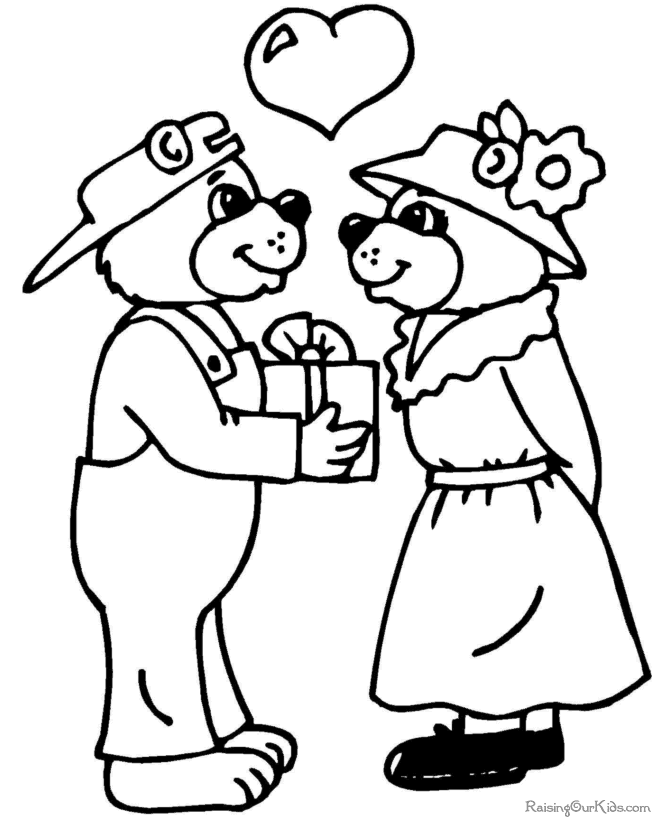 valentine coloring page. Free Valentine bear coloring