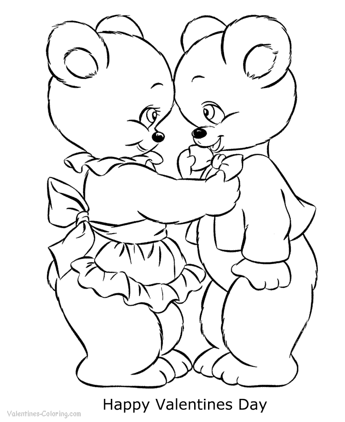 Two bears Valentines Day coloring page
