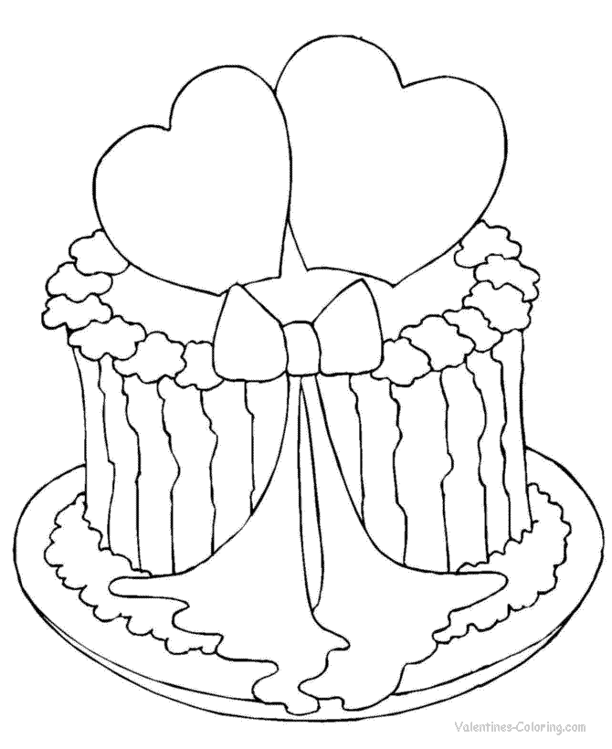 Valentine Gift Cake Coloring Page