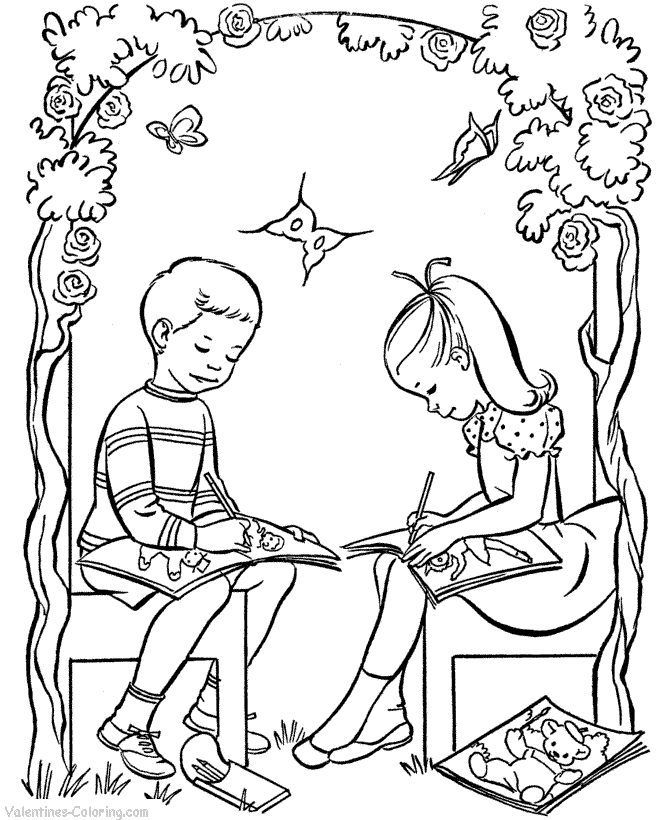 Valentine kids coloring page