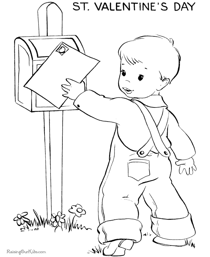 Kid Valentine card coloring page